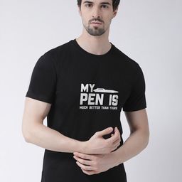 Friskers Men Black Typography Printed Applique T-shirt-image-83