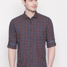Basics Men Brown Slim Fit Checked Casual Shirt-image-18