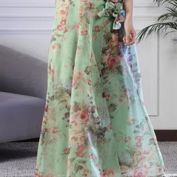NEUDIS Floral Printed High-Rise Flared Organza Maxi Skirt-28