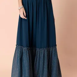 INDYA Women Teal-Blue Solid Flared Maxi Skirt-image-48
