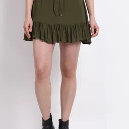 La Zoire Women Olive Green Solid Mini Skirt-image-31