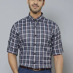 DENNISON Men Grey & White Pure Cotton Smart Slim Fit Tartan Checks Checked Formal Shirt-image-18