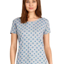 Fleximaa Women Grey Floral Printed Cotton T-shirt-image-11