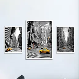 SAF White & Black 3 Pieces Buildings & Car Painting Wall Art-image-18