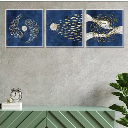 Art Street Set Of 3 Blue & Gold-Colored Abstract Painting Wall Art-13