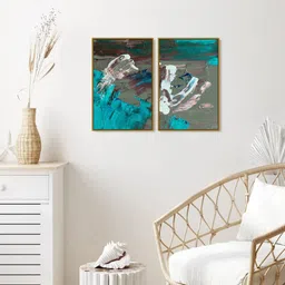 999Store Set of 2 Brown & Green Printed Abstract Painting Wall Art Painting-28