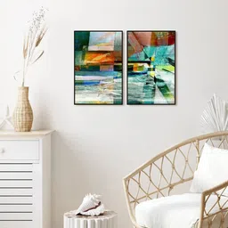 999Store Set Of 2 Green & Brown Printed Abstract Painting Wall Art-15