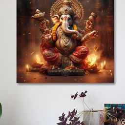 SAF Orange & Red Wooden Framed Lord Ganesha Art Canvas Wall Painting Wall Art-5