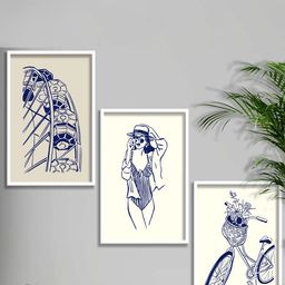 SAF White & Blue 3 Pieces Modern Art Painting Framed Wall Arts-image-32