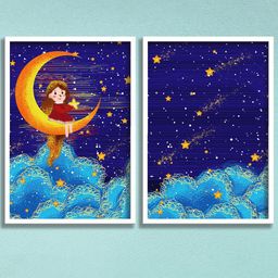 SAF White & Blue 2 Pieces Framed Painting Wall Art-image-69