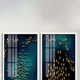 SAF 2-Pcs White & Blue Framed Painting Wall Art-34