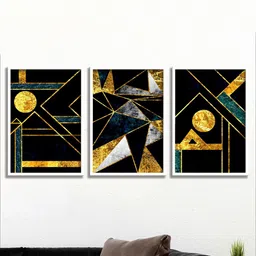 SAF Set Of 3 Black & Gold-Toned Modern Art Canvas Painting Wall Art-image-9