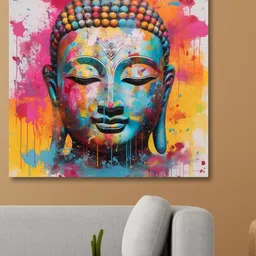 SAF Blue & Pink Wooden Framed Lord Buddha Canvas Painting Wall Art-image-50