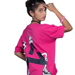 AMPED Girls Graphic Printed Drop-Shoulder Sleeves Pure Cotton Oversized T-shirt-image-10