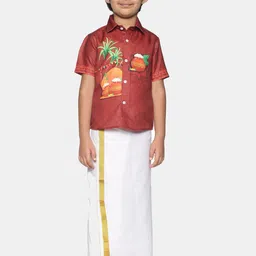 Sethukrishna Boys Pure Cotton Printed Shirt & Dhoti Set-89