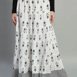 ZRI Women Abstract Printed Pure Cotton Flared Maxi Skirt-image-29