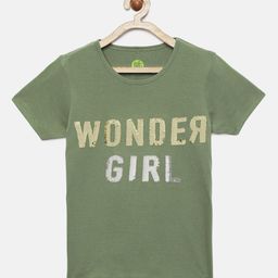 YK Girls Olive Typography Sequined Cotton T-shirt-picture-33
