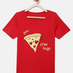 YK Girls Red Pizza Printed Cotton T-shirt-picture-28