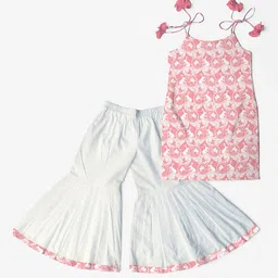 STORY TAILOR Girls Peach-Coloured & White Printed Pure Cotton Kurti with Sharara-picture-21