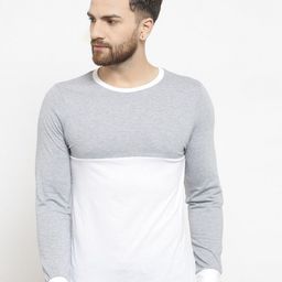 Kalt Men Grey Melange & White Colourblocked T-shirt-image-83