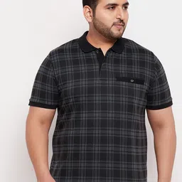 AUSTIVO Plus Size Men Black & Grey Checked Polo Collar T-shirt-image-23