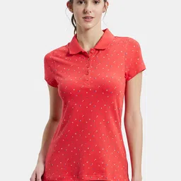 Jockey Women Red Printed Polo Collar T-shirt-picture-11