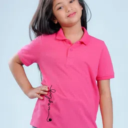 NUSYL Girls Typography Printed Polo Collar T-shirt-picture-15