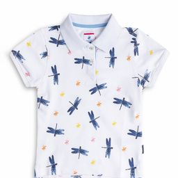 Beverly Hills Polo Club Girls White & Blue Printed Polo Collar Cotton T-shirt-image-55