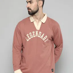 Maniac Typography Printed Polo Collar Long Sleeves Cotton Oversized T-shirt-image-85