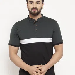 Kalt Men Colourblocked Mandarin Collar T-shirt-image-79