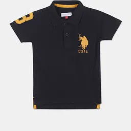 U S Polo Assn Kids Boys Blue & Yellow Brand Logo Printed Pure Cotton Polo Collar T-shirt-image-87
