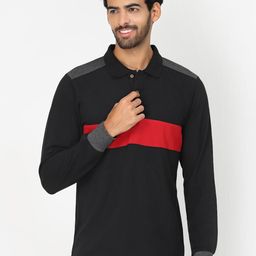 Kalt Colourblocked Polo Collar Long Sleeve Regular Fit T-shirt-image-11