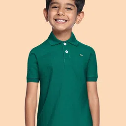 THANGAMAGAN Boys Green Polo Collar T-shirt-image-5