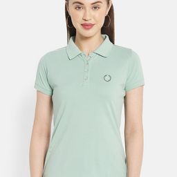 METTLE Women Green Solid Polo Collar T-shirt-image-99