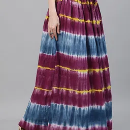 AKS Tie & Dye Printed Pure Cotton Flared Maxi Skirt-34