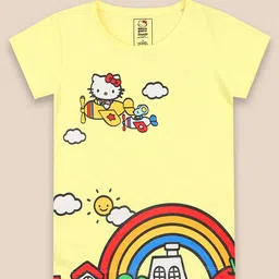Kids Ville Girls Yellow Hello Kitty Printed Cotton Tshirt-image-65
