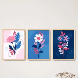 SAF 3-Pcs Blue & Pink Modern Art Painting Framed Wall Art-18