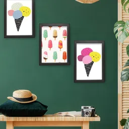 TIED RIBBONS Set Of 3 Multi-Coloured Printed Framed Wall Art image 1