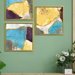 Art Street Set Of 3 Blue & Yellow Abstract Printed Framed Wall Art-image-64
