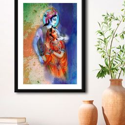 999Store Blue & Black Lord Radha Krishna Radha Painting Framed Wall Art-27