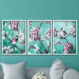 SAF Green & Pink 3 Pieces Modern Art Framed Wall Art-14