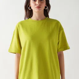 Bewakoof Heavy Duty Women Solid Round Neck Cotton Relaxed Fit T-shirt-image-84