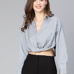 Oxolloxo Striped Cotton Shirt-Style Crop Top-picture-18