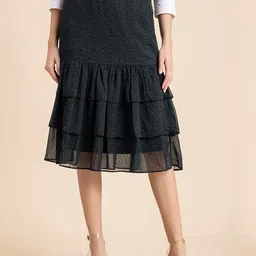 Moomaya Women Floral Printed Flared Midi Tiered Skirt-picture-36
