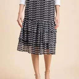 Moomaya Printed Tiered Midi Skirt-picture-0