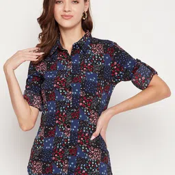 Ruhaans Women Blue Classic Floral Printed Casual Shirt-19