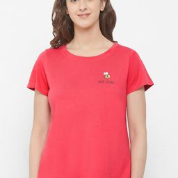 Soie Women Red Solid Lounge T-Shirt-image-55
