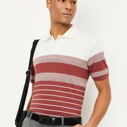 max Men Striped Polo Collar Cotton T-shirt-image-76