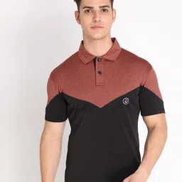 CHKOKKO Men Rust & Black Colourblocked Polo Collar Outdoor T-shirt-image-32