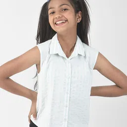 Crimsoune Club Girls Striped Opaque Casual Cropped Shirt-image-29